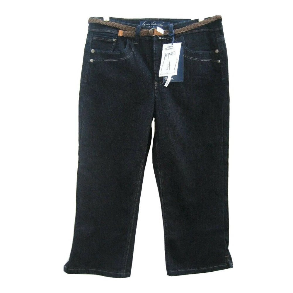 Gloria Vanderbilt 6 Mid Rise Dark Blue Jean Denim Capris Crop Pants Tummy Panel